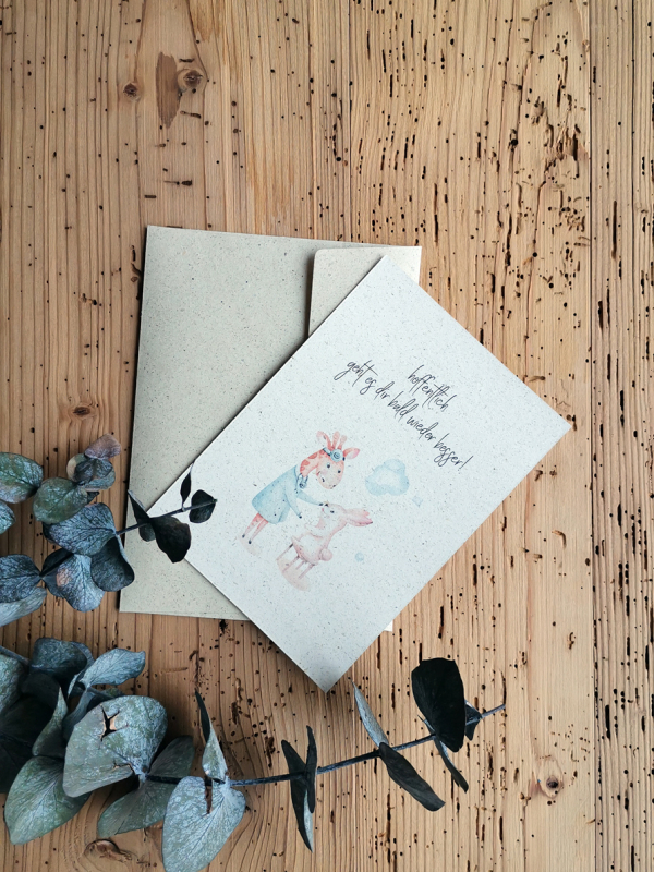 Wrendale Designs Grußkarte „Hoffentlich Geht’s Dir Bald Besser“ – 15x15 Cm, Blanko Innen, Nachhaltiges Papier